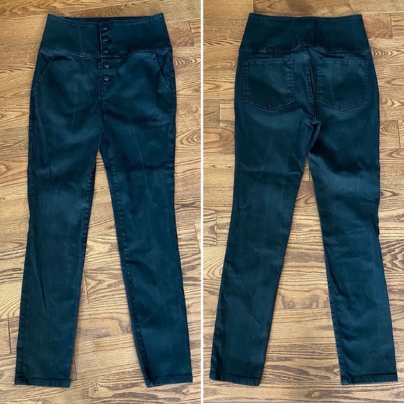 Frame “Tux Noir Band Skinny Jeans” Button Fly US 28 Black High Rise Denim - Picture 3 of 9